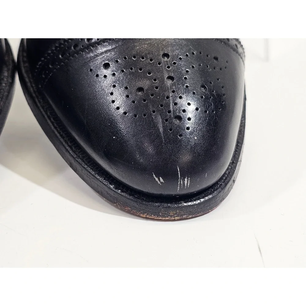 Allen Edmonds Sanford Derby Mens Black Leather Cap Toe Brogue Dress Shoes USA